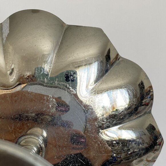 Farberware Krome Kraft Art Deco Pedestal Candy Dish Scalloped Chrome Plated Vtg - Picture 6 of 12